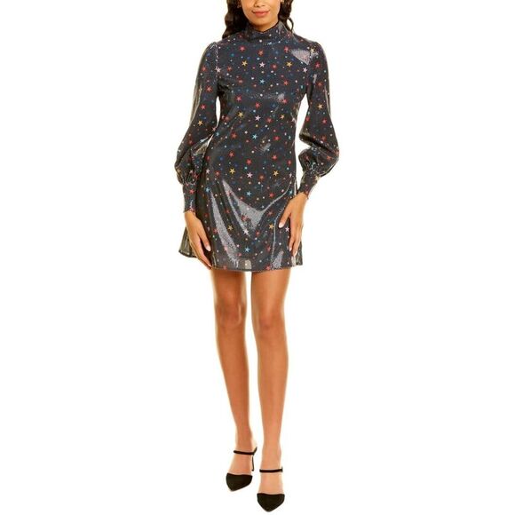 Olivia Rubin Melissa Mini Dress Sequin Star Print NYE Holiday 0 Black Multicolor - Picture 1 of 5